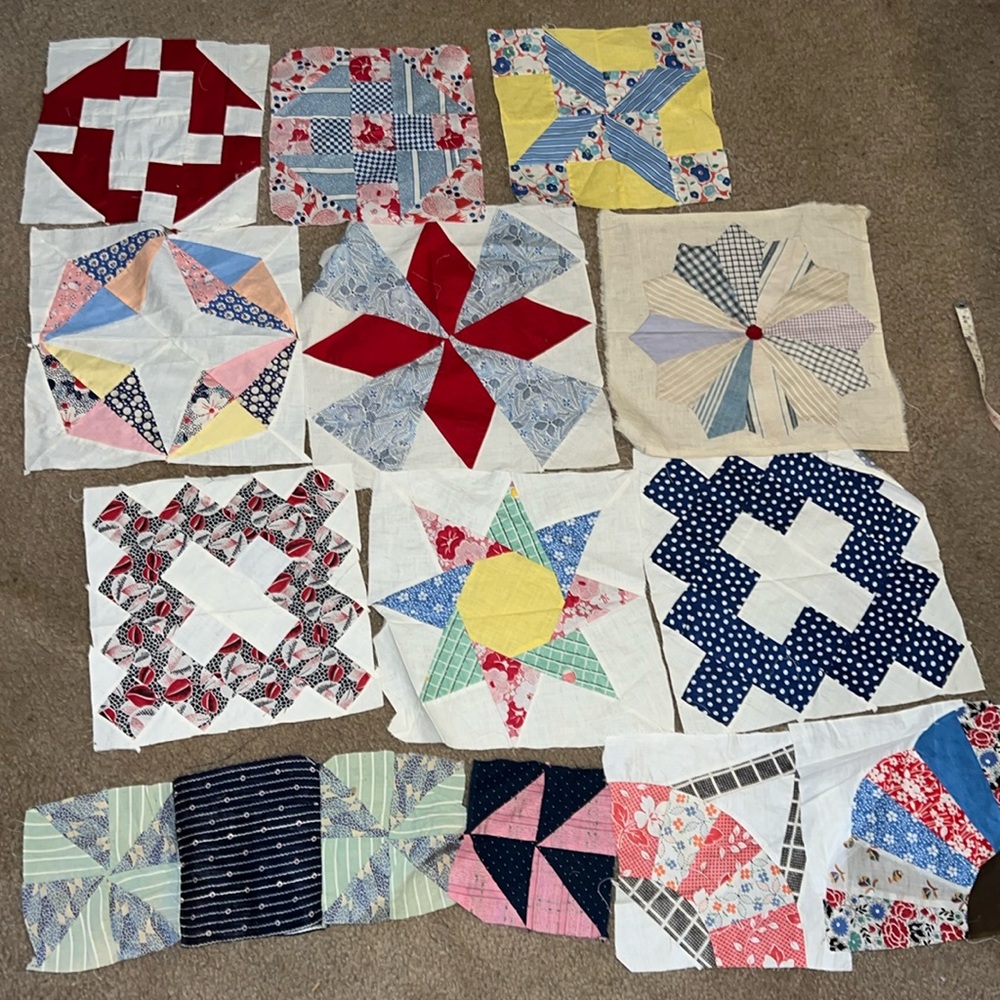 Antique Vintage quilt blocks use for pillows etc.  handmade